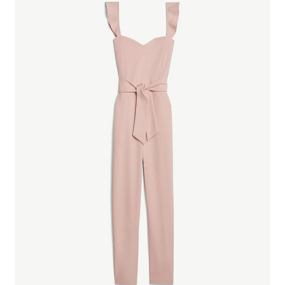 Express Ruffle Strap Tie Front Jumpsuit - Blush